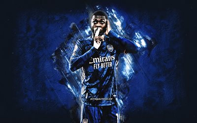 Nicolas Pepe, Arsenal FC, Ivorian footballer, blue stone background, portrait, Premier League, England, football