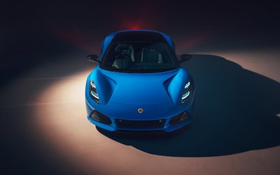 2023, Lotus Emira, exterior, top view, blue sports car, new blue Emira, Brtian sports cars, Lotus