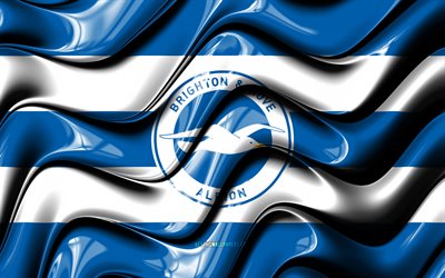 Brighton Hove Albion bayrağı, 4k, mavi ve beyaz 3D dalgalar, Premier Lig, İngiliz Futbol Kulübü, futbol, Brighton Hove Albion logo, Brighton Hove Albion FC