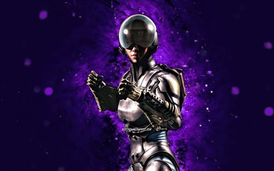 Cyborg Jacqui Briggs, 4k, n&#233;ons violets, Mortal Kombat Mobile, jeux de combat, MK Mobile, cr&#233;atif, Mortal Kombat, Cyborg Jacqui Briggs Mortal Kombat