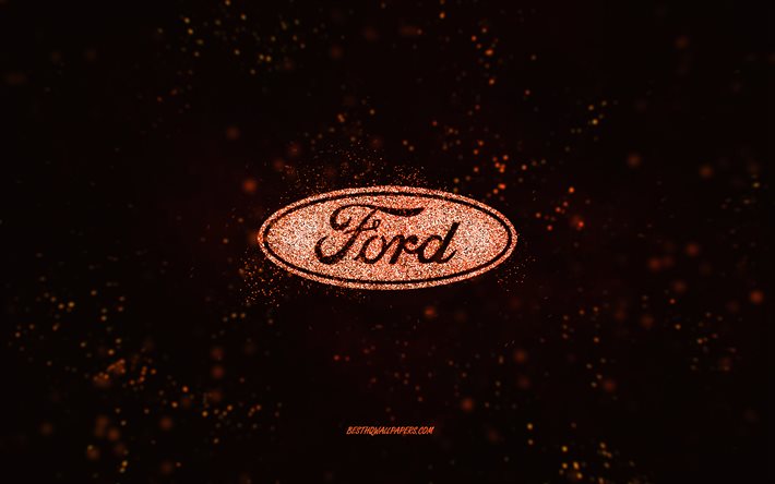 Logo Ford glitter, 4k, sfondo nero, logo Ford, arte glitter arancione, Ford, arte creativa, logo Ford glitter arancione