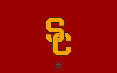 USC Trojans, burgundy background, American football team, USC Trojans emblem, NCAA, California, USA, American football, USC Trojans logo