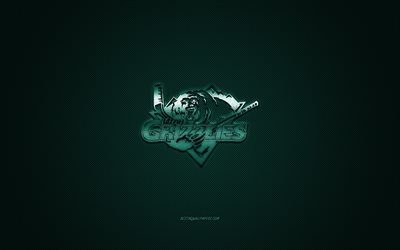 Utah Grizzlies, American hockey club, ECHL, green logo, green carbon fiber background, East Coast Hockey League, hockey, Utah, USA, Utah Grizzlies logo