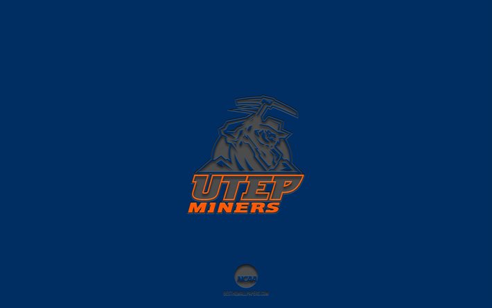 UTEP Miners, fundo azul, time de futebol americano, emblema da UTEP Miners, NCAA, Texas, EUA, futebol americano, logotipo da UTEP Miners