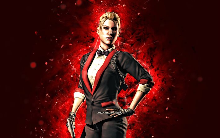 Undercover Cassie Cage, 4k, red neon lights, Mortal Kombat Mobile, fighting games, MK Mobile, creative, Mortal Kombat, Undercover Cassie Cage Mortal Kombat