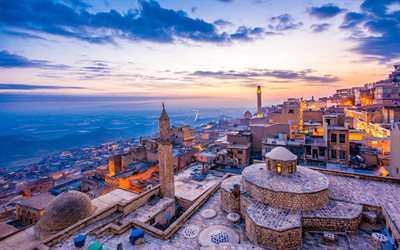 Mardin, evening, sunset, Mardin Castle, vintage city, Zinciriye Medresesi, Mardin panorama, Mardin cityscape, Turkey