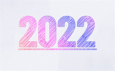 4k, 2022 cifre schizzo, Felice Anno Nuovo 2022, sfondi di pietra grigia, 2022 concetti, arte 3D, 2022 nuovo anno, 2022 su sfondo grigio, 2022 cifre dell&#39;anno