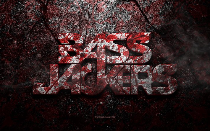 Logotipo do Bassjackers, arte do grunge, logotipo da pedra do Bassjackers, textura da pedra vermelha, Bassjackers, textura da pedra do grunge, emblema do Bassjackers, logotipo 3D do Bassjackers
