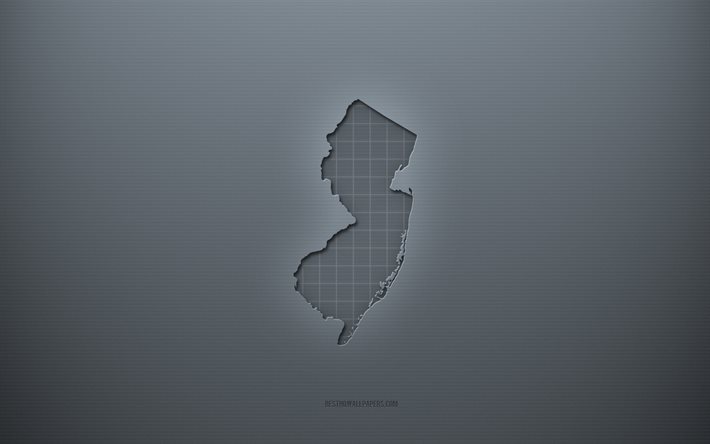 New Jersey, 灰色の創造的な背景, 米国, 灰色の紙の質感, アメリカの州, ニュージャージーの地図のシルエット, ニュージャージーの地図, 灰色の背景, ニュージャージーの3Dマップ