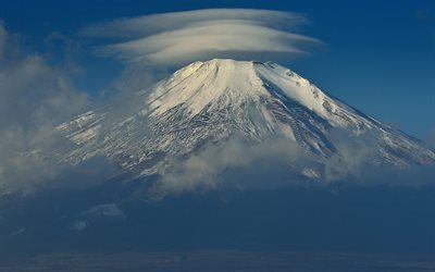 Japan, Mount Fuji, stratovolcano, cloud, Honshu island