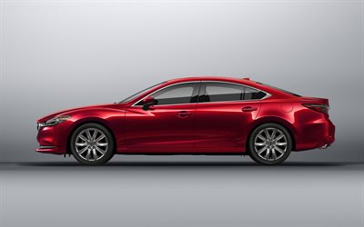 Mazda 6, 2018, rosso berlina, vista laterale, auto nuove, Mazda