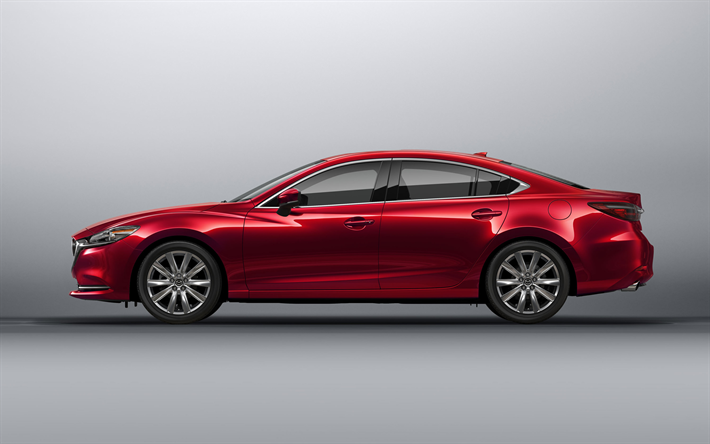 Mazda 6, 2018, red sedan, side view, new cars, Mazda