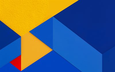 keltainen sininen abstraktio, linjat, geometrinen taustat, Android Marshmallow