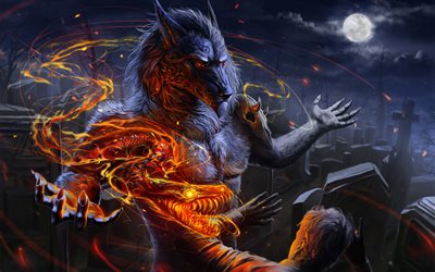 Werewolf, dragon, monster, m&#246;rker