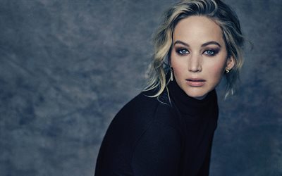 Jennifer Lawrence, photoshoot, portrait, black sweater, face, make-up, american actress