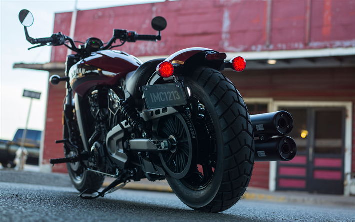 Indian Scout Bobber, 2018, vermelho motocicleta, vis&#227;o traseira, luxo motocicleta