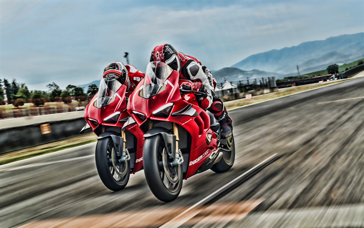 4k, Ducati Panigale R V4, pista de rolamento, 2019 motos, HDR, vermelho motocicleta, nova Panigale, Ducati