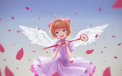 Sakura Kinomoto, flying petals, Sakura, manga, Cardcaptor Sakura