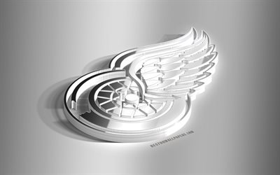 Detroit Red Wings, 3D-ter&#228;s logo, American Hockey Club, 3D-tunnus, NHL, Detroit, Michigan, USA, National Hockey League, Detroit Red Wings-metalli-tunnus, j&#228;&#228;kiekko, luova 3d art