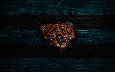 jacksonville jaguars -, feuer-logo, nfl, blaue und schwarze linien, amerikanischer football, usa, holz-textur, afc, der national football league jacksonville jaguars logo