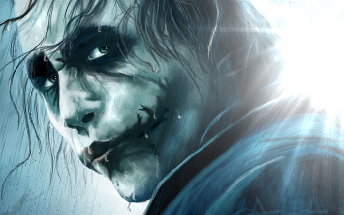 Joker, rain, anti-hero, close-up, creative, antagonist