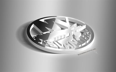 New York Islanders, 3D-ter&#228;s logo, American Hockey Club, 3D-tunnus, NHL, New York, USA, National Hockey League, New York Islanders metalli-tunnus, j&#228;&#228;kiekko, luova 3d art