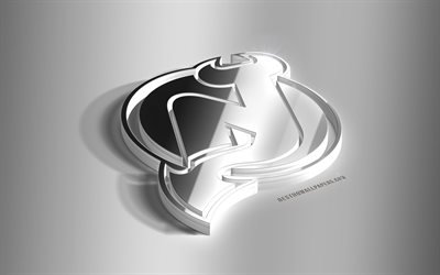 new jersey devils, 3d-stahl-logo, american hockey club 3d emblem, nhl, new york, usa, national hockey league, metall-emblem, hockey, kreative 3d-kunst