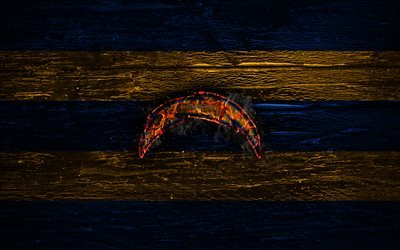 Los Angeles Chargers, fire logo, NFL, blue and yellow lines, american football, USA, wooden texture, LA Chargers, AFC, National Football League, Los Angeles Chargers logo