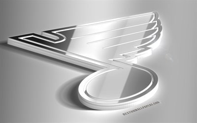 Saint Louis Blues, 3D-ter&#228;s logo, American Hockey Club, 3D-tunnus, NHL, St Louis, Missouri, USA, National Hockey League, St Louis Blues-metalli-tunnus, j&#228;&#228;kiekko, luova 3d art