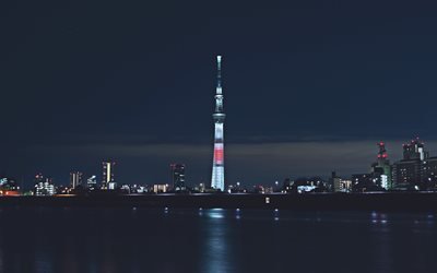 東京タワー, 4k, nightscapes, 町並み, テレビ塔, 日本テレビ市, 東京, 日本, アジア