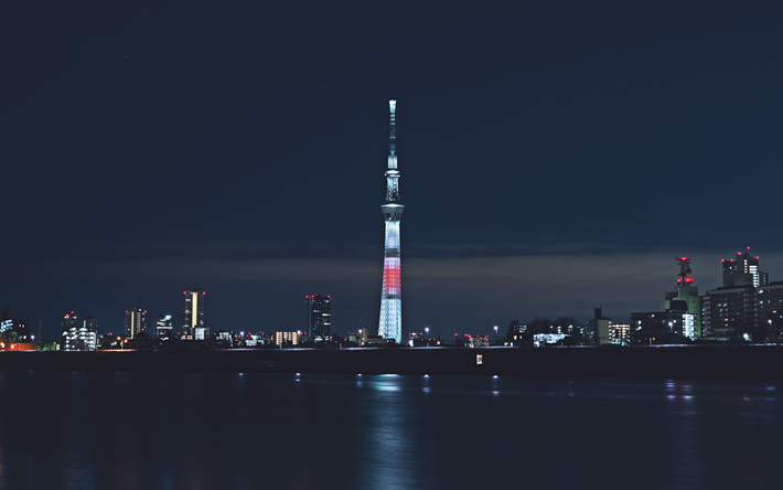 Torre De T&#243;quio, 4k, noturnas, paisagens de cidade, Torre de TV, Nippon Television Cidade, T&#243;quio, Jap&#227;o, &#193;sia