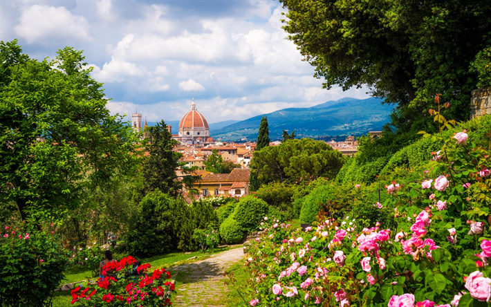 La Catedral de florencia, la Catedral de Santa Maria del Fiore, Florencia, monta&#241;a, paisaje, verano, Italia