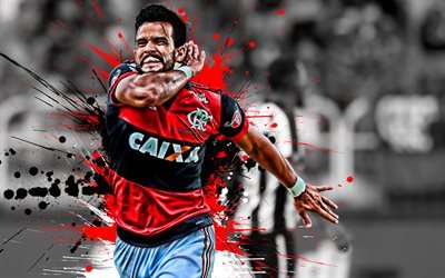 Henrique Dourado, 4k, Brazilian football player, Flamengo, striker, red-black paint splashes, creative art, Serie A, Brazil, football, grunge art