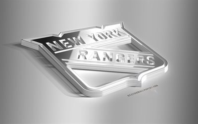 New York Rangers, 3D steel logo, American Hockey Club, 3D emblem, NHL, New York, USA, National Hockey League, New York Rangers metal emblem, hockey, creative 3d art