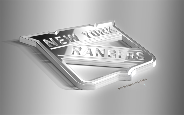 new york rangers, 3d-stahl-logo, american hockey club 3d emblem, nhl, new york, usa, national hockey league, mit metall emblem, hockey, kreative 3d-kunst