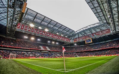 Amsterdam Arena, 4k, Johan d&#252;nyada belli Arena, Ajax stadyum, ma&#231;, Amsterdam, futbol, futbol stadyumu, Ajax FC