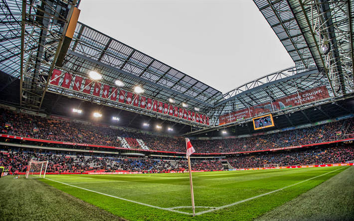 Amsterdam Arena, 4k, Johan Cruijff Arena, Ajax stadium, el partido, Amsterdam, f&#250;tbol, estadio de f&#250;tbol, Ajax FC