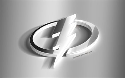 Tampa Bay Lightning, 3D a&#231;o logotipo, Americana De H&#243;quei Clube, 3D emblema, NHL, Fl&#243;rida, EUA, Liga Nacional De H&#243;quei, Tampa Bay Lightning emblema de metal, h&#243;quei, criativo, arte 3d