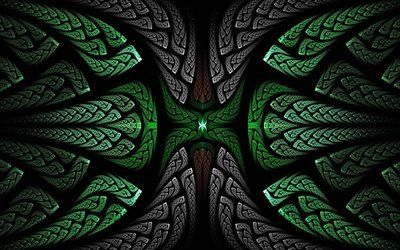 fractais, verde e preto, Arte 3d, padr&#227;o floral, criativo, arte fractal