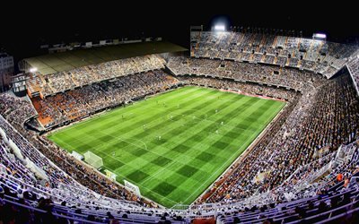 Mestalla, night, Valencia Stadium, soccer, match, football stadium, Valencia arena, Spain, Valencia CF, Mestalla stadium