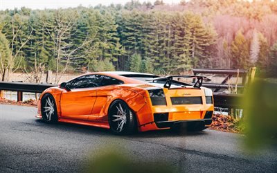 Lamborghini Gallardo, rear view, tuning Gallardo, orange supercar, italian sport cars, Lamborghini