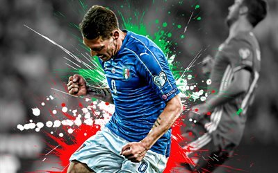 Andrea Belotti, Italian football player, striker, Italy national football team, goals, creative flag of Italy, football, Italy, Belotti