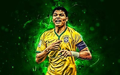 Thiago Silva, m&#229;l, Brasilianska Landslaget, gl&#228;dje, abstrakt konst, fotboll, Silva, neon lights, Brasiliansk fotboll