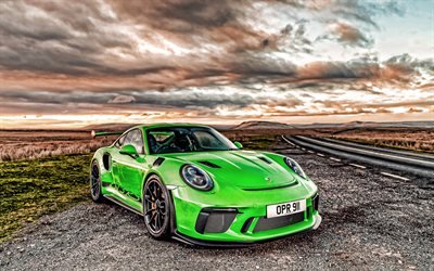 4k, Porsche 911 GT3 RS, HDR, 2019 cars, green Porsche 911, supercars, german cars, Porsche, 2019 Porsche 911