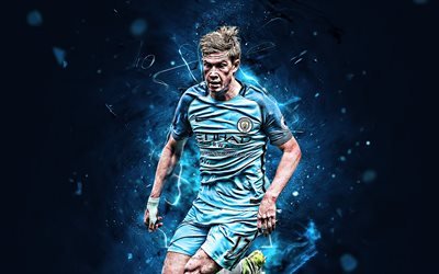 Kevin De Bruyne, match, Manchester City FC, belgisk fotbollsspelare, fotboll, De Bruyne, Premier League, Man City, neon lights, abstrakt konst