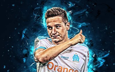 Florian Thauvin, close-up, Olympique Marseille FC, french footballers, soccer, Ligue 1, Thauvin, football, neon lights