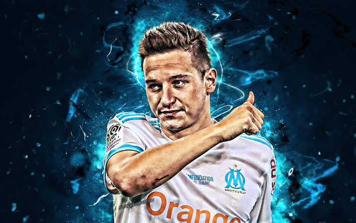 Florian Thauvin, close-up, Olympique Marseille FC, french footballers, soccer, Ligue 1, Thauvin, football, neon lights