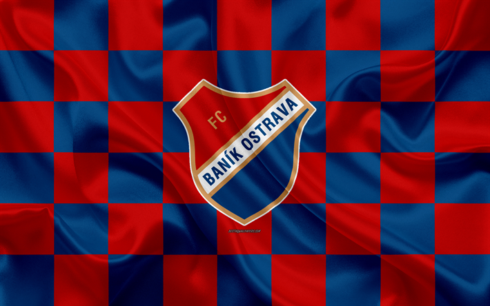 Download wallpapers FC Banik Ostrava 4k logo creative art red and blue checkered flag Czech