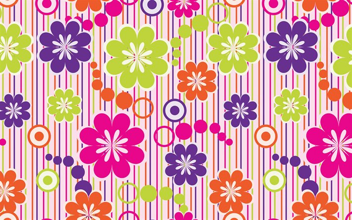colorful flowers pattern, 4k, floral patterns, decorative art, flowers, flowers patterns, abstract floral pattern, background with flowers, floral textures