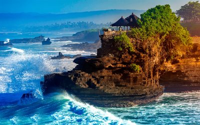 Tanah Lot Tapınağı, Tapınağı, deniz, dalgalar, Bali, Endonezya, Pura Tanah Lot